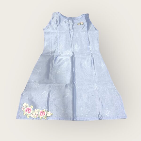 Elegant Baby Blue Sleeveless Dress with Floral Embroidery