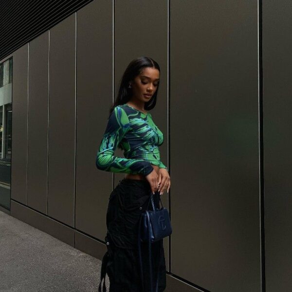 Print Mesh Crop Top